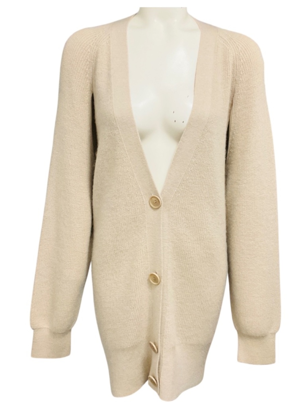 AKRIS PUNTO BEIGE CASHMERE AND WOOL KNIT CARDIGAN SWEATER